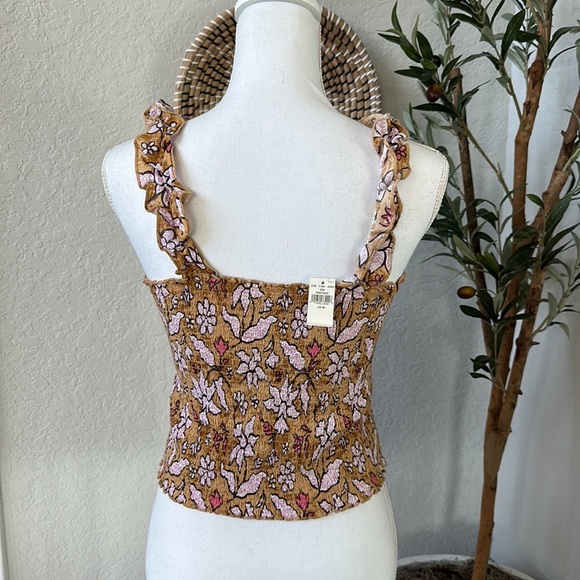 Aerie Floral Retro Print Smocked Crop Top Ruffle Straps NEW Size Medium - Picture 5 of 8